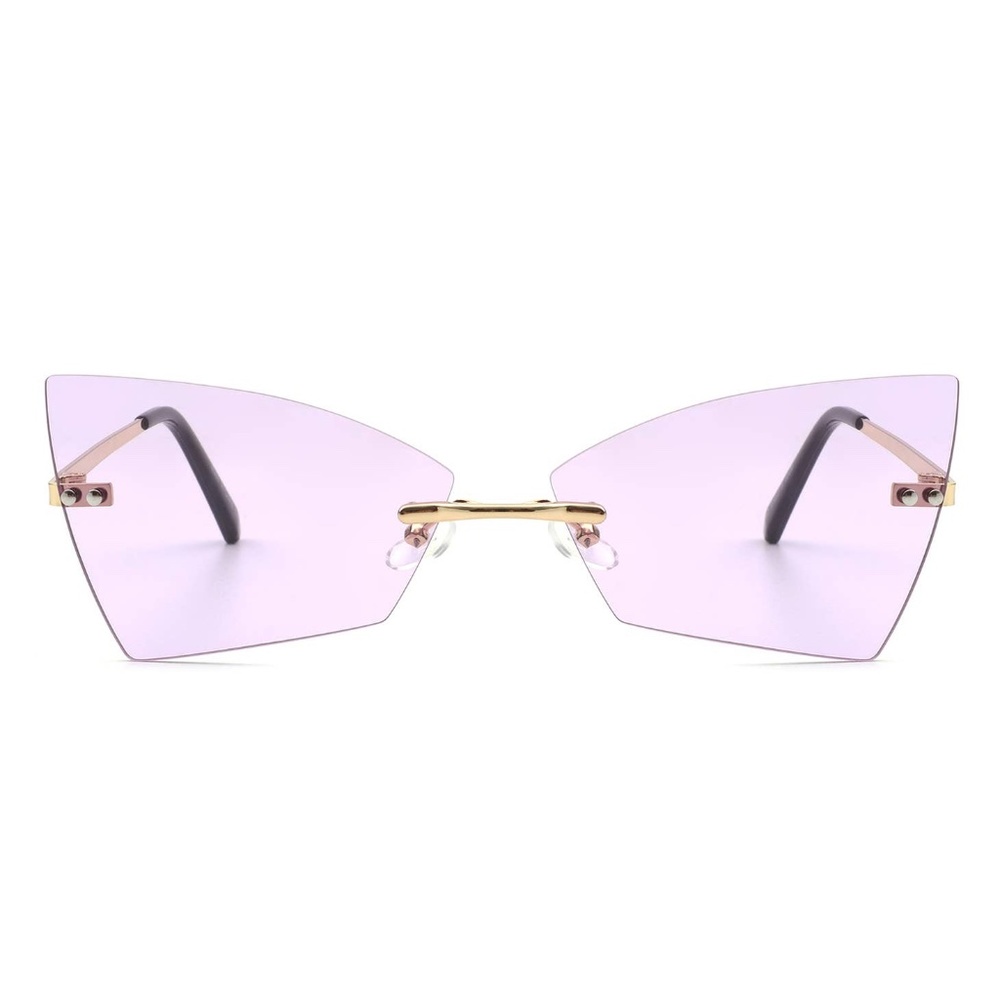 Rimless Geometric Retro Tinted Fashion Sunglasses - Picture 2 of 6